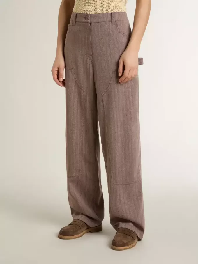 Pantaloni da donna in misto lana con micro chevron marrone chiaro Pantaloni da donna in misto lana con micro chevron marrone chiaro