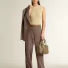 Pantaloni da donna in misto lana con micro chevron marrone chiaro Pantaloni da donna in misto lana con micro chevron marrone chiaro