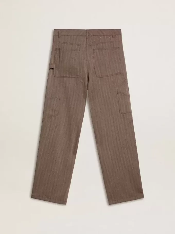 Pantaloni da donna in misto lana con micro chevron marrone chiaro Pantaloni da donna in misto lana con micro chevron marrone chiaro