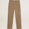 Pantaloni da donna in misto lino a spina di pesce color sabbia Pantaloni da donna in misto lino a spina di pesce color sabbia