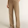 Pantaloni da donna in misto lino a spina di pesce color sabbia Pantaloni da donna in misto lino a spina di pesce color sabbia