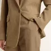Pantaloni da donna in misto lino a spina di pesce color sabbia Pantaloni da donna in misto lino a spina di pesce color sabbia