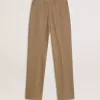 Pantaloni da donna in misto lino a spina di pesce color sabbia Pantaloni da donna in misto lino a spina di pesce color sabbia