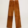 Pantaloni da donna in pelle scamosciata color tabacco