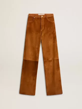 Pantaloni da donna in pelle scamosciata color tabacco