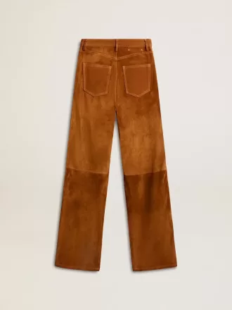 Pantaloni da donna in pelle scamosciata color tabacco