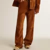 Pantaloni da donna in pelle scamosciata color tabacco