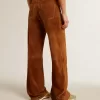 Pantaloni da donna in pelle scamosciata color tabacco