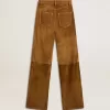 Pantaloni da donna in pelle scamosciata color tabacco