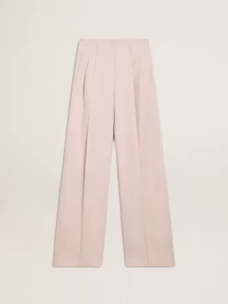 Pantaloni da donna in tessuto di lana rosa sartoriale
