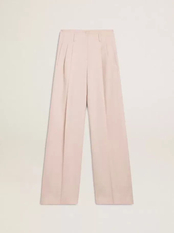 Pantaloni da donna in tessuto di lana rosa sartoriale