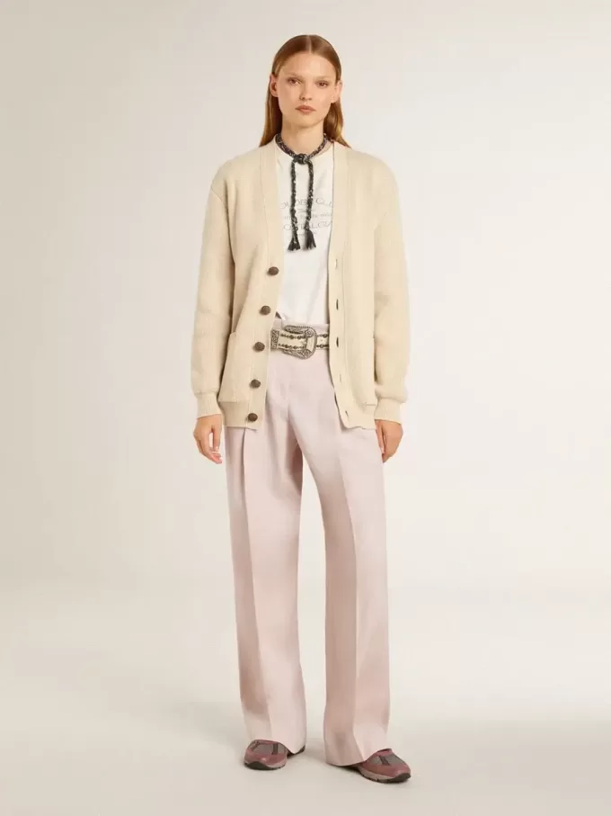 Pantaloni da donna in tessuto di lana rosa sartoriale