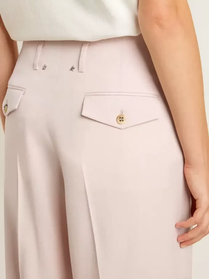 Pantaloni da donna in tessuto di lana rosa sartoriale