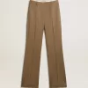 Pantaloni da donna in tessuto di lana sartoriale grigio tortora