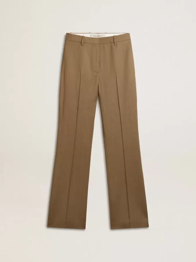 Pantaloni da donna in tessuto di lana sartoriale grigio tortora