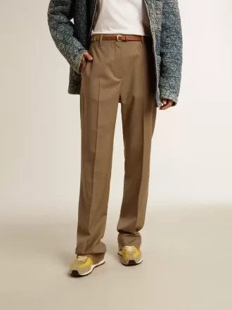 Pantaloni da donna in tessuto di lana sartoriale grigio tortora