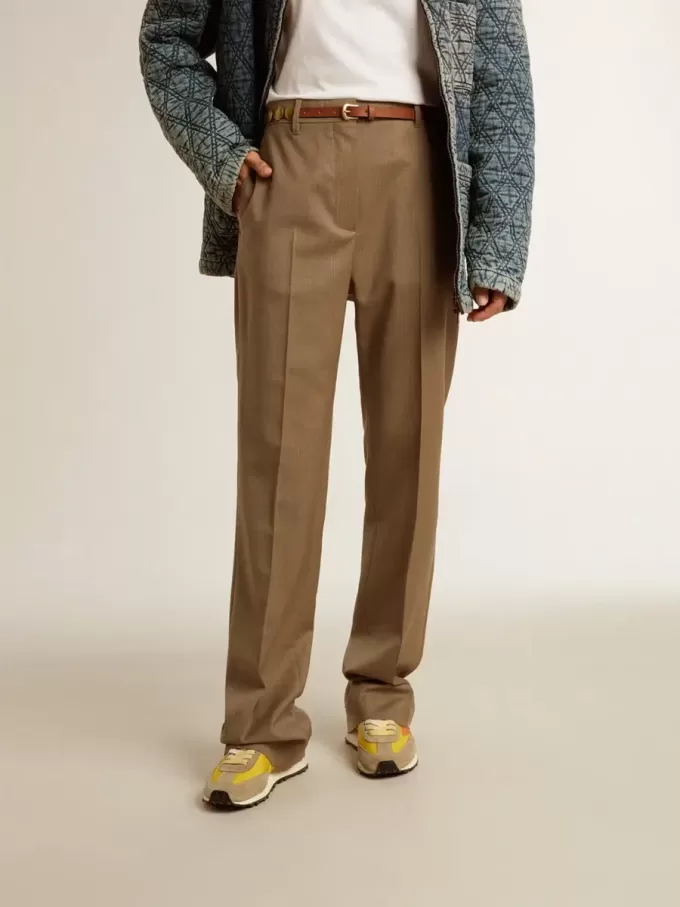 Pantaloni da donna in tessuto di lana sartoriale grigio tortora