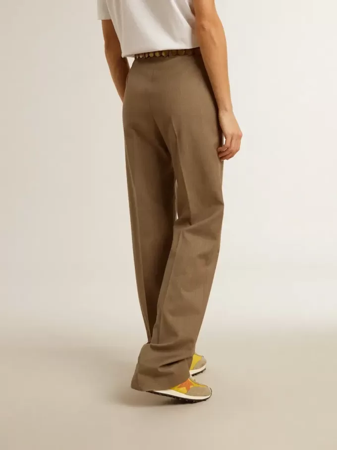 Pantaloni da donna in tessuto di lana sartoriale grigio tortora