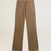 Pantaloni da donna in tessuto di lana sartoriale grigio tortora