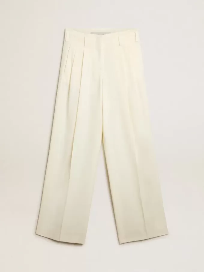 Pantaloni da jogging da donna in misto lana bianco invecchiato