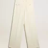 Pantaloni da jogging da donna in misto lana bianco invecchiato