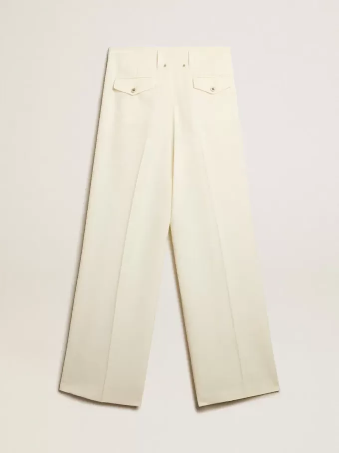 Pantaloni da jogging da donna in misto lana bianco invecchiato