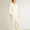 Pantaloni da jogging da donna in misto lana bianco invecchiato