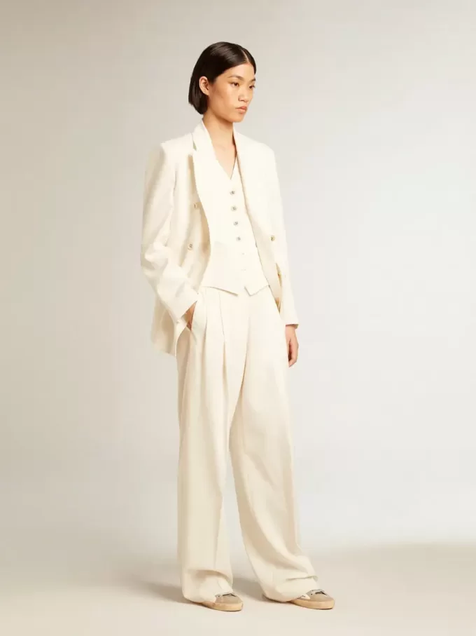 Pantaloni da jogging da donna in misto lana bianco invecchiato