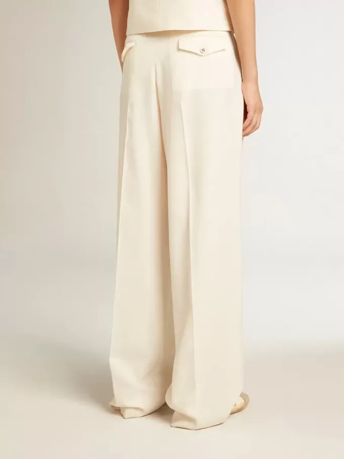 Pantaloni da jogging da donna in misto lana bianco invecchiato