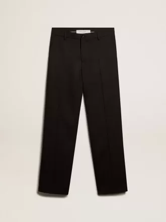 Pantaloni da smoking da uomo in gabardine di lana nera