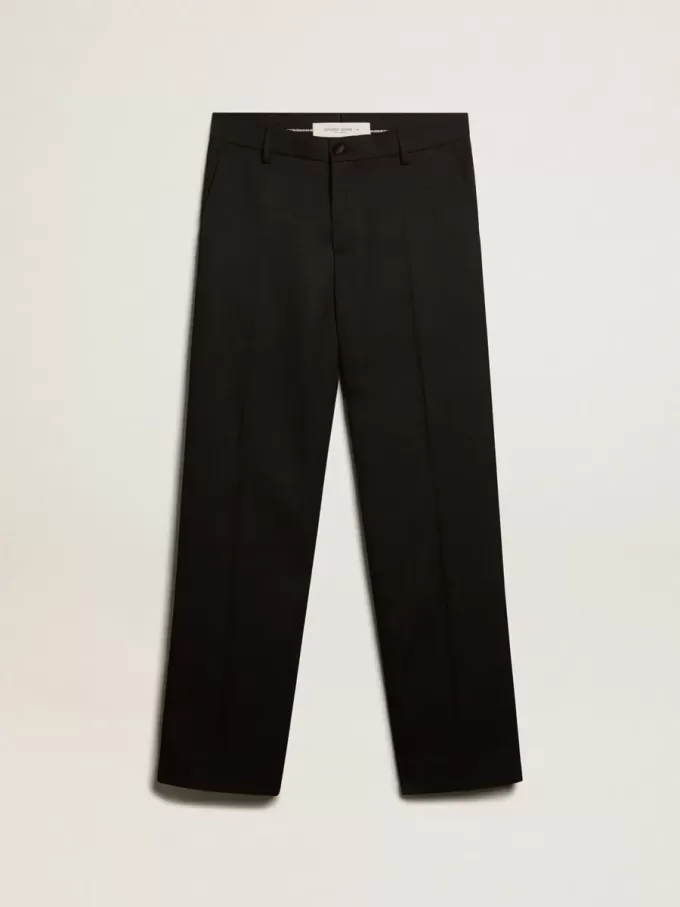 Pantaloni da smoking da uomo in gabardine di lana nera