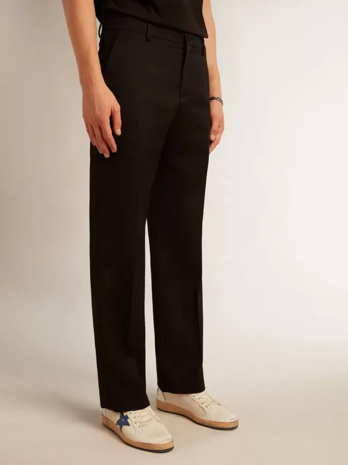 Pantaloni da smoking da uomo in gabardine di lana nera
