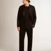 Pantaloni da smoking da uomo in gabardine di lana nera
