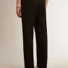 Pantaloni da smoking da uomo in gabardine di lana nera