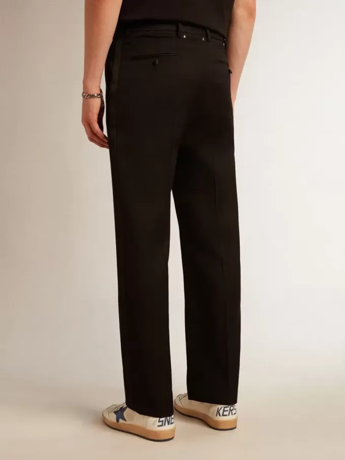 Pantaloni da smoking da uomo in gabardine di lana nera