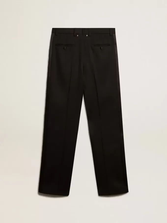 Pantaloni da smoking da uomo in gabardine di lana nera