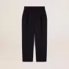 Pantaloni da uomo a gamba larga in lana blu scuro