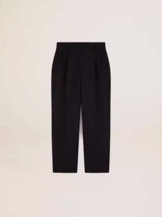 Pantaloni da uomo a gamba larga in lana blu scuro