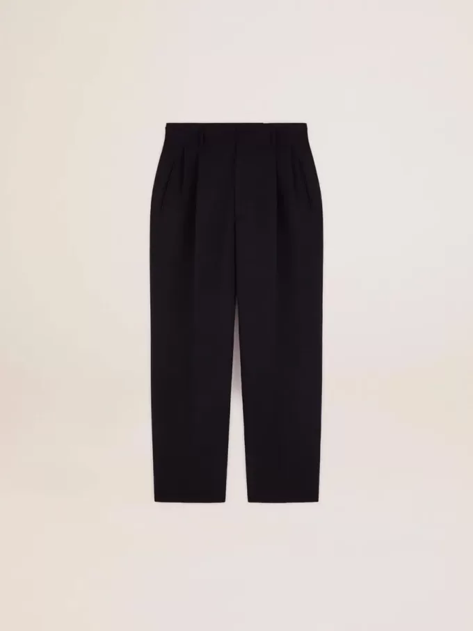 Pantaloni da uomo a gamba larga in lana blu scuro