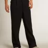 Pantaloni da uomo a gamba larga in lana blu scuro