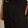 Pantaloni da uomo a gamba larga in lana blu scuro
