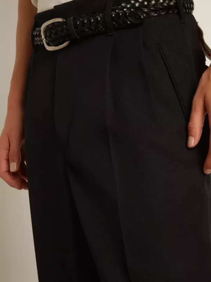 Pantaloni da uomo a gamba larga in lana blu scuro