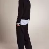Pantaloni da uomo a gamba larga in lana blu scuro