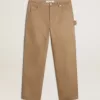 Pantaloni da uomo beige con toppe