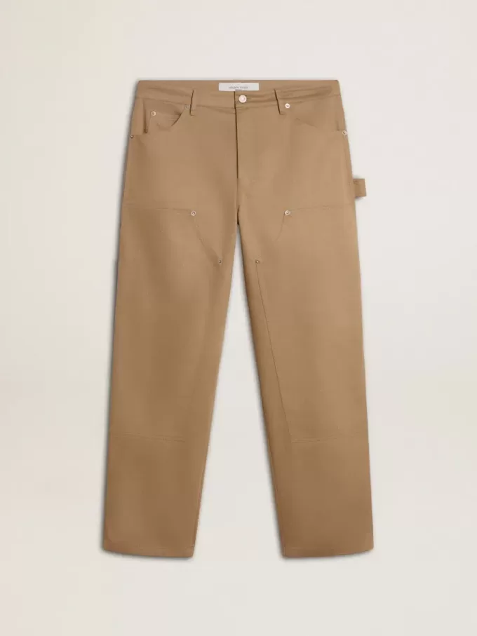 Pantaloni da uomo beige con toppe