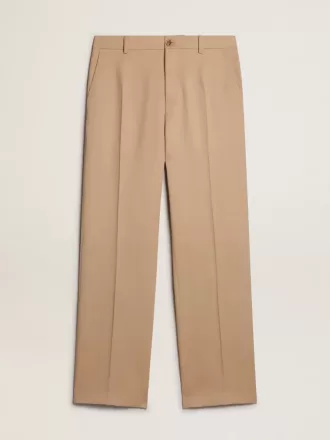Pantaloni da uomo in gabardine di lana color sabbia