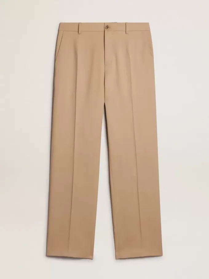 Pantaloni da uomo in gabardine di lana color sabbia