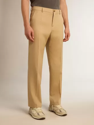 Pantaloni da uomo in gabardine di lana color sabbia