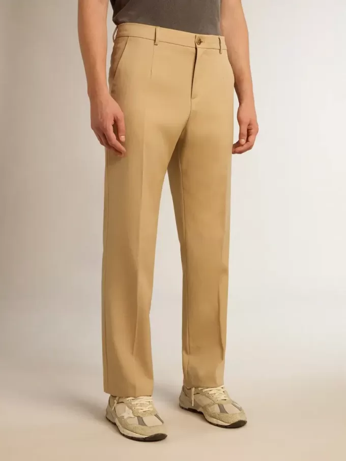 Pantaloni da uomo in gabardine di lana color sabbia