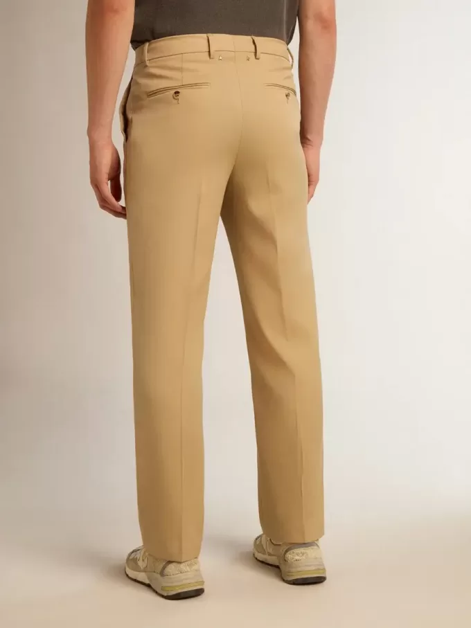 Pantaloni da uomo in gabardine di lana color sabbia